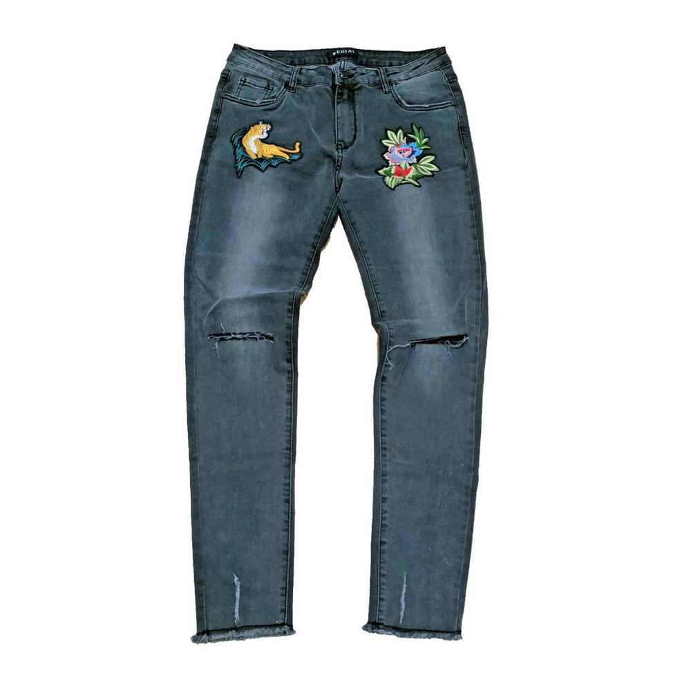 Replay Jeans Women 44 XXL Grey Black Shred Regular Denim J3